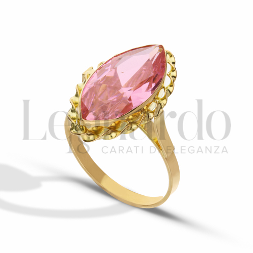 Modello 2° misura pietra big con Zircone rosa in Oro Giallo da 4,4gr.