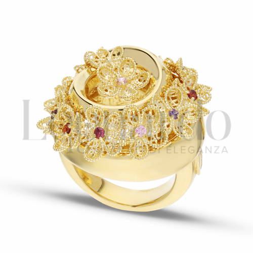 Modello Tondo con Zircone rosa Light in Oro Giallo da 7,1gr.