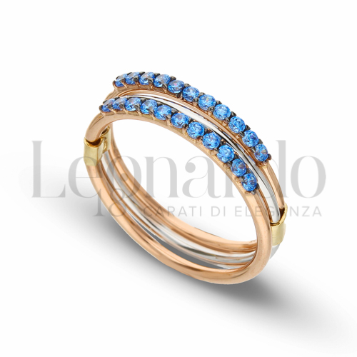 Modello 3 Fili con Zircone azzurro in Oro Rosa e Oro Bianco da 3,9gr.