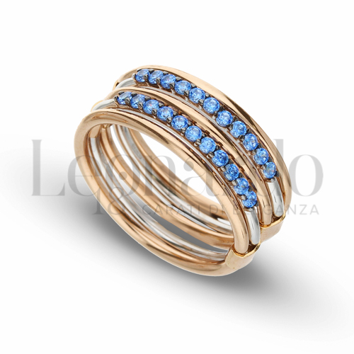 Modello 5 Fili con Zircone azzurro in Oro Rosa e Oro Bianco da 6,5gr.