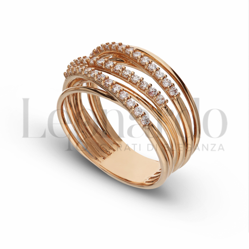 Modello 7 Fili con Mezzo Pavé di zirconi bianchi in Oro Rosa da 6,8gr.