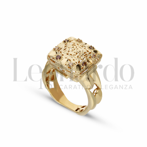 Modello Quadrato con Zirconi Brown in Oro Giallo e Oro Bianco da 5,4gr.