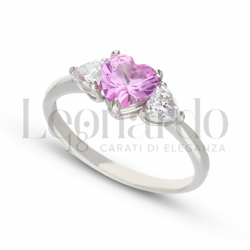 con Pietra Idrotermale Rosa e zirconi bianchi in Oro Bianco da 2,4gr.