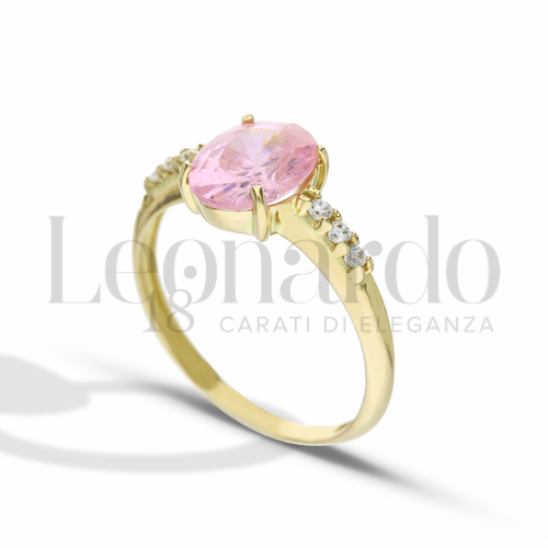 con Pietra Rosa e zirconi bianchi in Oro Giallo da 2,8gr.
