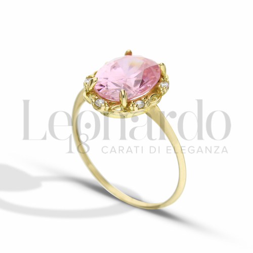 con Pietra Idrotermale Rosa e zirconi bianchi in Oro Giallo da 3gr.
