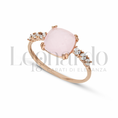 Modello Quadrato con Pietra Idrotermale Rosa e zirconi bianchi in Oro Rosa da 1,9gr.