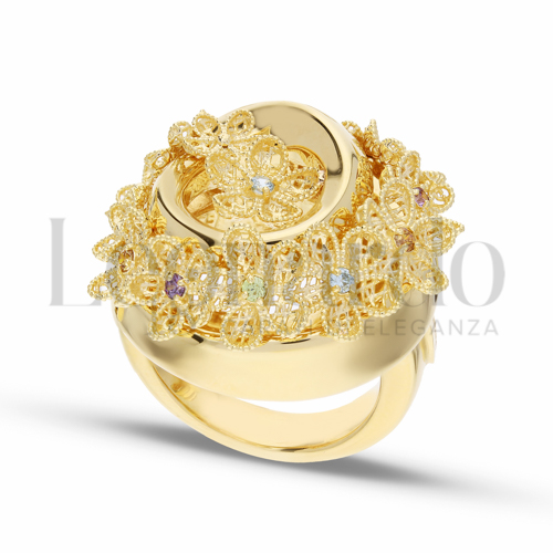 Modello Tondo con Zirconi colorati - Rainbow in Oro Giallo da 7,2gr.