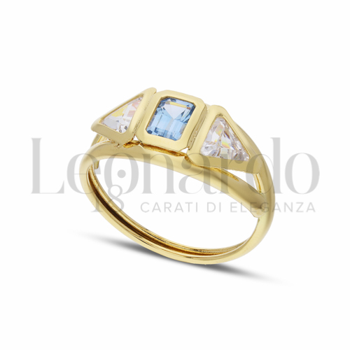 con Topazio azzurro e zirconi bianchi in Oro Giallo da 3,4gr.