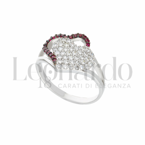 con Pavè di zirconi Rossi e zirconi bianchi in Oro Bianco da 3,3gr.