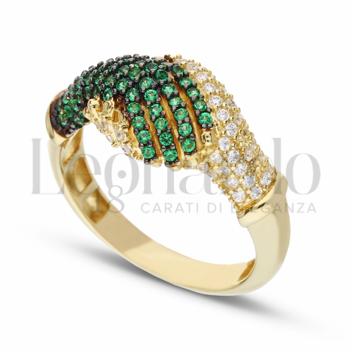 con Zirconi verdi e zirconi bianchi in Oro Giallo e Oro Brunito da 4,8gr.