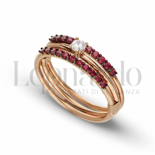 Modello 3 Fili con Zirconi rossi e zirconi bianchi in Oro Rosa da 4,2gr.