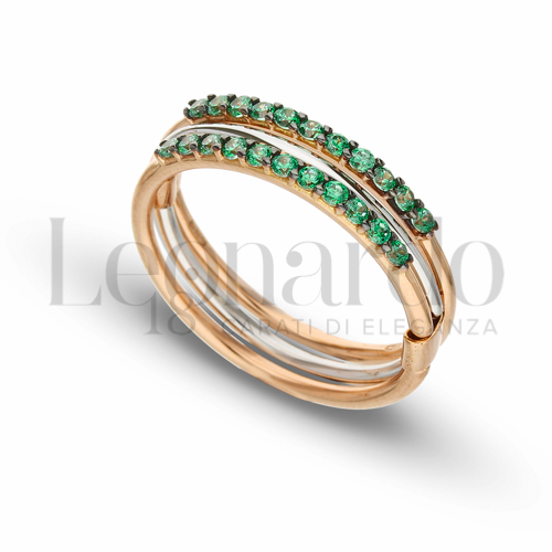 Modello 3 Fili con Zircone verde in Oro Rosa e Oro Bianco da 3,8gr.