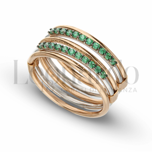 Modello 5 Fili con Zircone verde in Oro Rosa e Oro Bianco da 6,5gr.