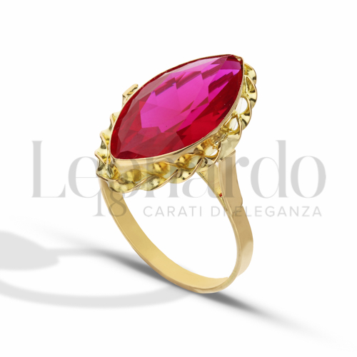 Modello 2° misura pietra big con Zircone rosso in Oro Giallo da 4gr.
