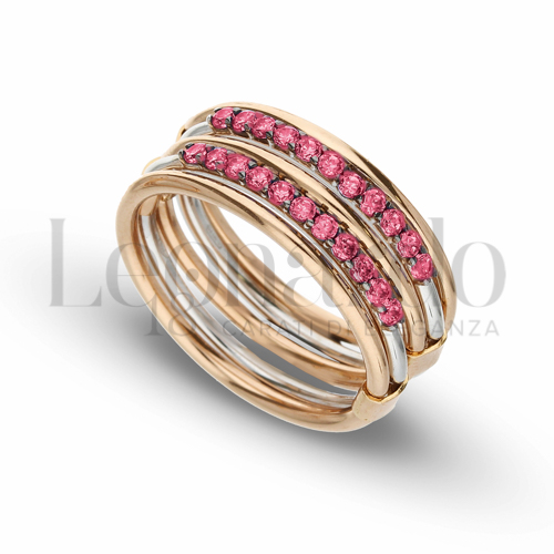 Modello 5 Fili con Zircone rosso in Oro Rosa e Oro Bianco da 6,4gr.
