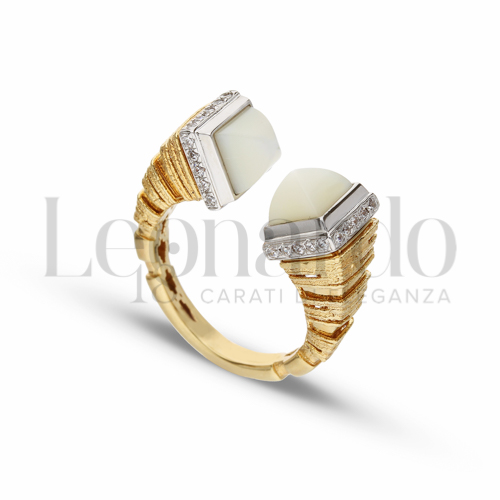 con Madreperla e zirconi in Oro Giallo e Oro Bianco da 7,1gr.
