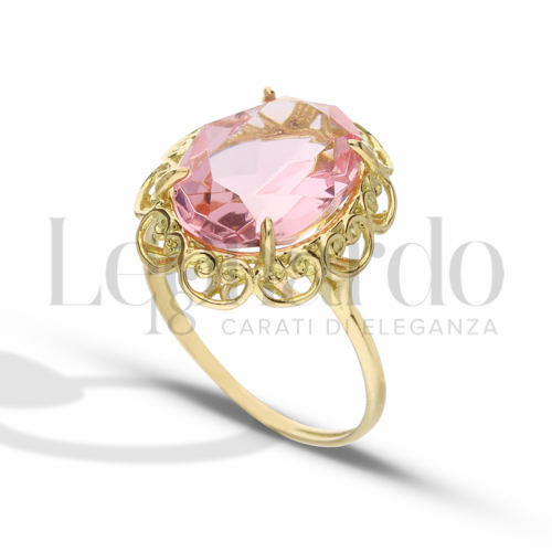 con Pietra Idrotermale rosa in Oro Giallo da 3,5gr.