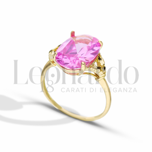 con Pietra Idrotermale rosa in Oro Giallo da 3,6gr.