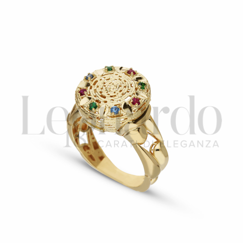 Modello Tondo con Zirconi Rossi, Verdi e Azzurri in Oro Giallo da 5,1gr.