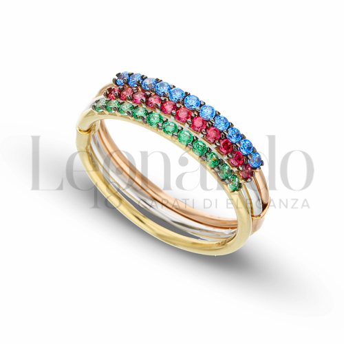 Anelli Illusion Ring - Anello a Ventaglio Colorful Collection da Donna in Oro 18 Carati Modello: 3 fili Misura anello: 16 Finitura o soggetti: Lucida 4g