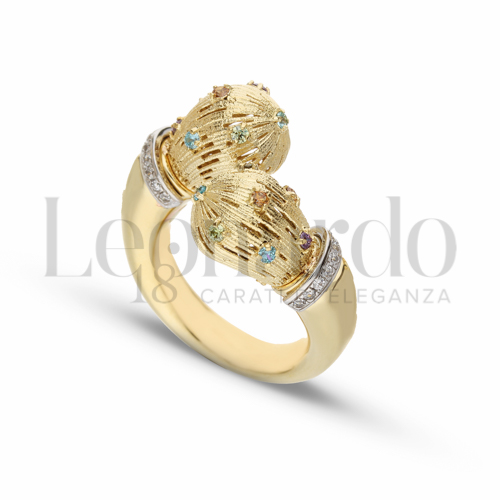 Modello Tondo con Zirconi Viola, Verdi, Azzurri e citrino in Oro Giallo e Oro Bianco da 6,6gr.