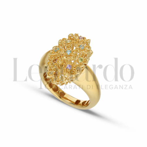 con Zirconi Viola, Verdi, Azzurri e citrino in Oro Giallo da 6,6gr.