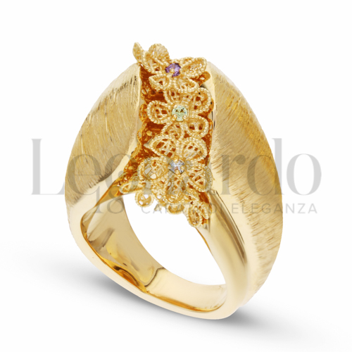 con Zirconi Viola, Verdi, Azzurri e citrino in Oro Giallo da 5,6gr.