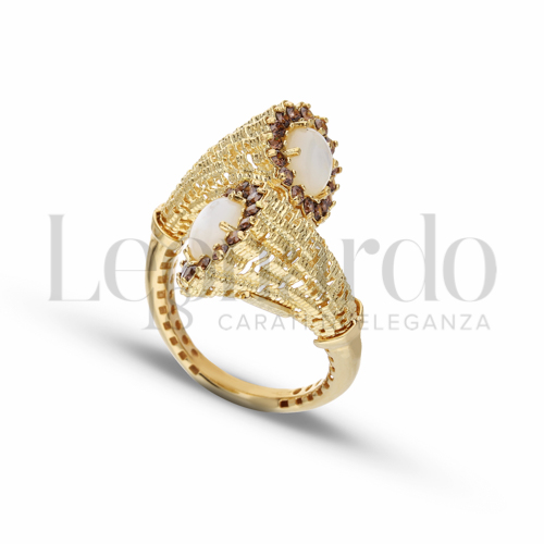 con Madreperla + Zirconi Brown in Oro Giallo da 6,3gr.