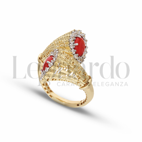con Pasta di Corallo + Zirconi Bianchi in Oro Giallo da 6,4gr.