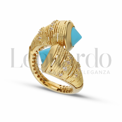 con Pasta di Turchese + Zirconi Bianchi in Oro Giallo da 7,7gr.