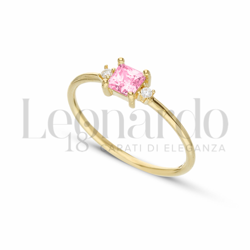 con Pietra Idrotermale Rosa Light e zirconi Bianchi in Oro Giallo da 1,6gr.