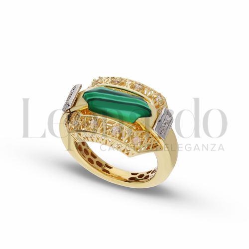 con Malachite e Zirconi Bianchi in Oro Giallo da 6,4gr.