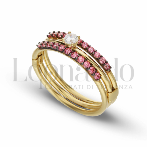 Modello 3 Fili con Zirconi Rosa e Zirconi Bianchi in Oro Giallo da 4,2gr.