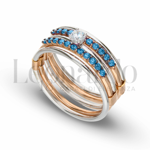 Modello 5 Fili con Zirconi azzurri e zirconi bianchi in Oro Rosa e Oro Bianco da 6,4gr.