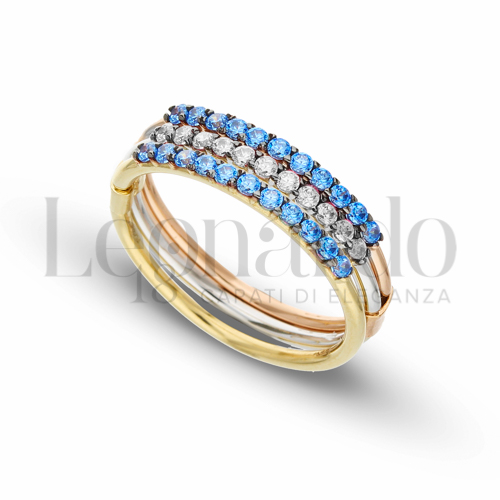 Modello 3 Fili con Zirconi azzurri e zirconi bianchi in Oro Giallo, Oro Bianco e Oro Rosa da 4gr.