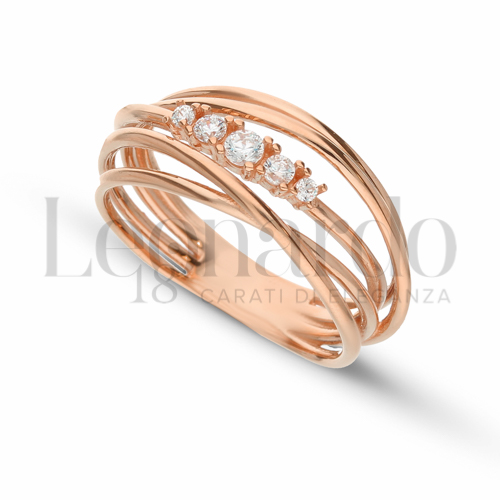 Modello 5 Fili con Zirconi Bianchi a scalare in Oro Rosa da 4,9gr.