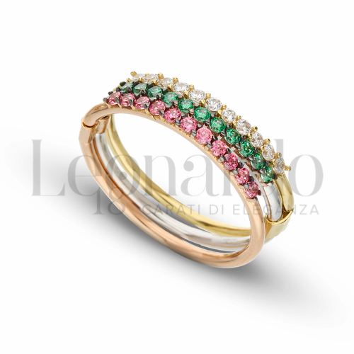 Modello 3 Fili con Zircone rosa, bianco e verde in Oro Giallo, Oro Bianco e Oro Rosa da 4gr.