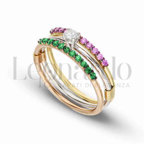 Modello 3 Fili con Zircone viola, verde e bianco in Oro Giallo, Oro Bianco e Oro Rosa da 4gr.