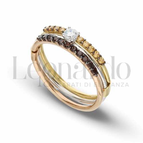 Modello 3 Fili con Zircone citrino, bianco e brown in Oro Giallo, Oro Bianco e Oro Rosa da 4gr.