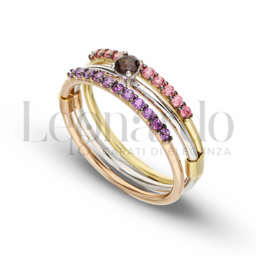 Modello 3 Fili con Zircone viola, rosa e brown in Oro Giallo, Oro Bianco e Oro Rosa da 4gr.