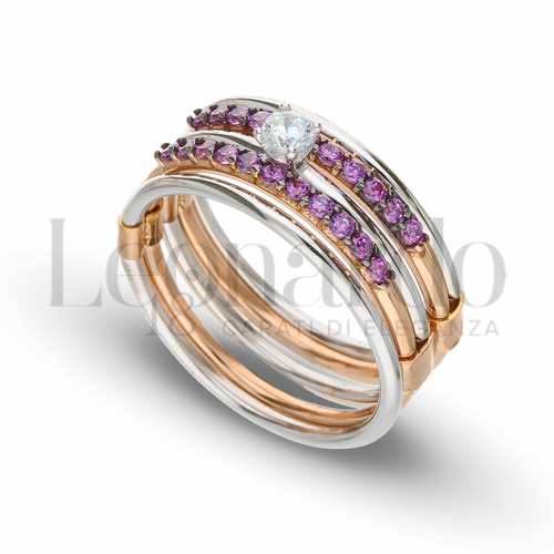 Modello 5 Fili con Zircone viola e bianco in Oro Rosa e Oro Bianco da 6,6gr.