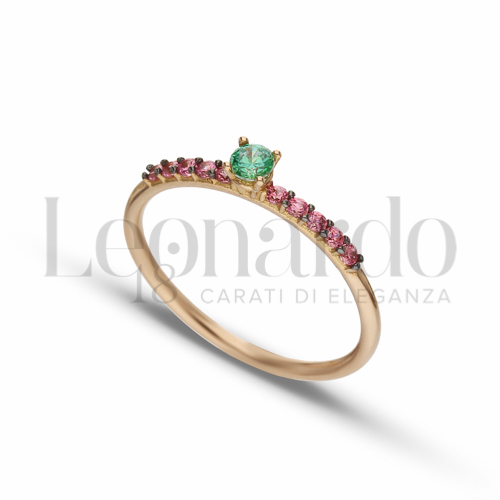con Zirconi Rosa e Pietra Verde in Oro Bianco da 1,6gr.
