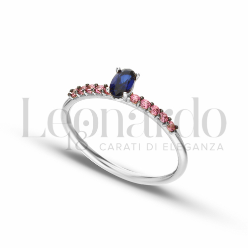 con Pietra Blu e zirconi rosa in Oro Bianco da 1,6gr.