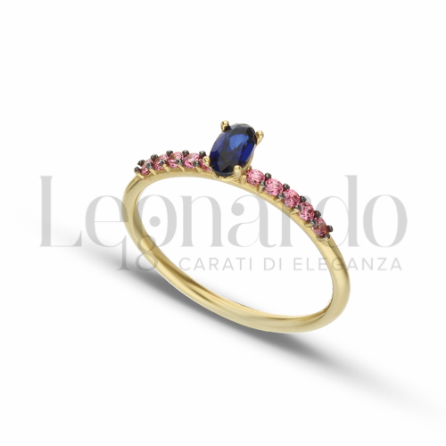 con Pietra Blu e zirconi rosa in Oro Giallo da 1,7gr.