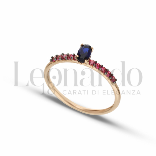 con Pietra Blu e zirconi rossi in Oro Rosa da 1,6gr.