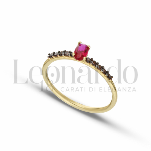con Pietra Rossa e zirconi brown in Oro Giallo da 1,7gr.