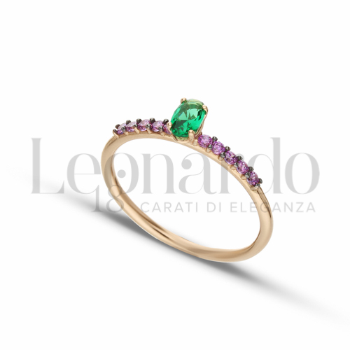 con Pietra Verde e zirconi viola in Oro Rosa da 1,6gr.