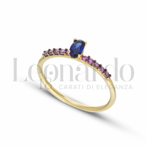 con Pietra Blu e zirconi viola in Oro Giallo da 1,7gr.