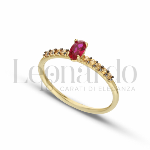 con Pietra Rossa e zirconi citrino in Oro Giallo da 1,7gr.