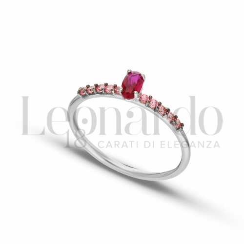 con Pietra Rossa e zirconi rosa in Oro Bianco da 1,5gr.